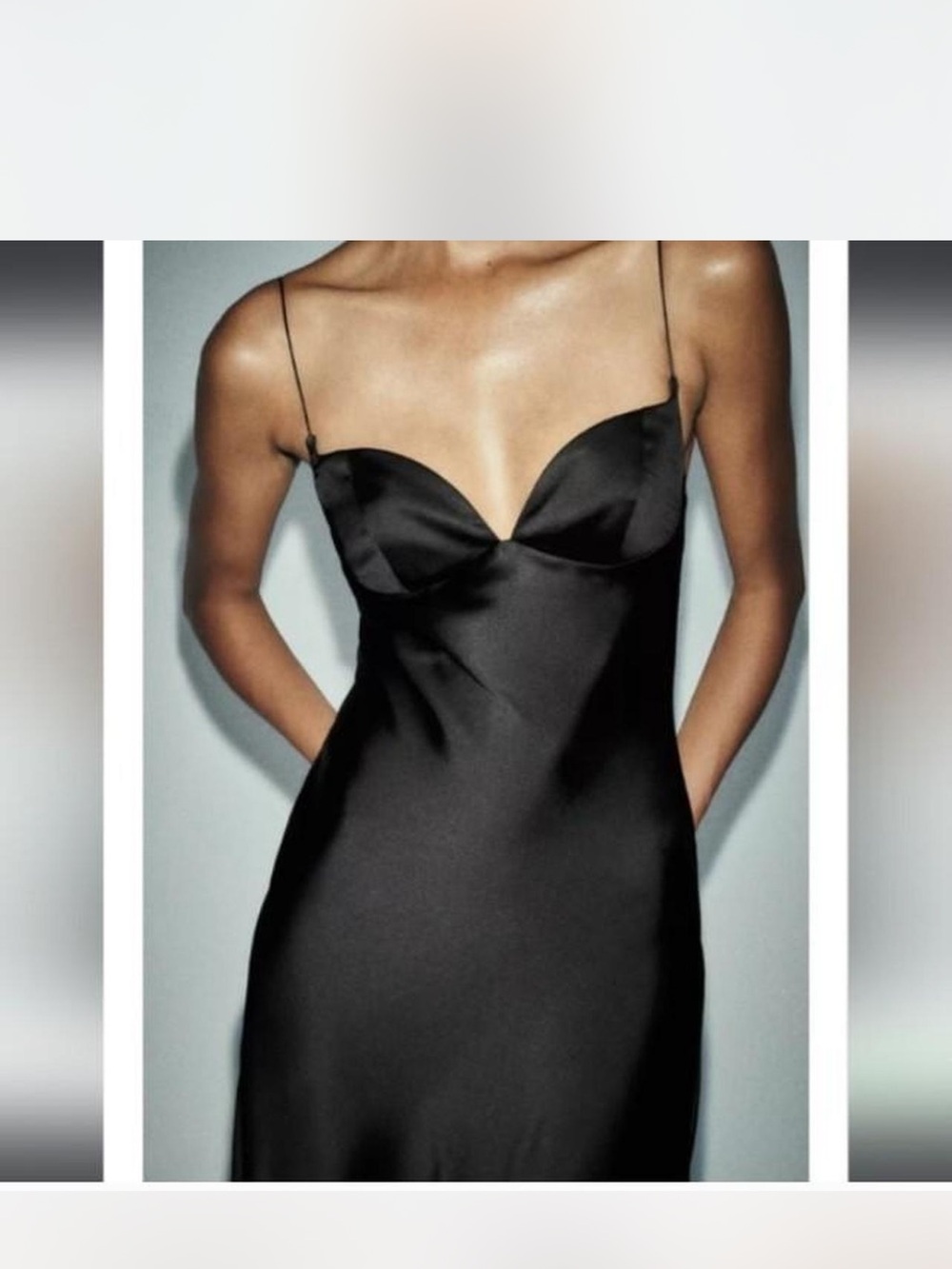 Zara Black Satin Slip Dress with Thin Straps